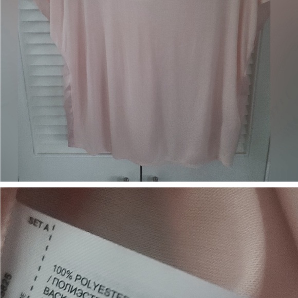 Mango MNG Pink Blush Satin V Neck Semi Sheer Short Sleeve Blouse Top - Picture 4 of 6